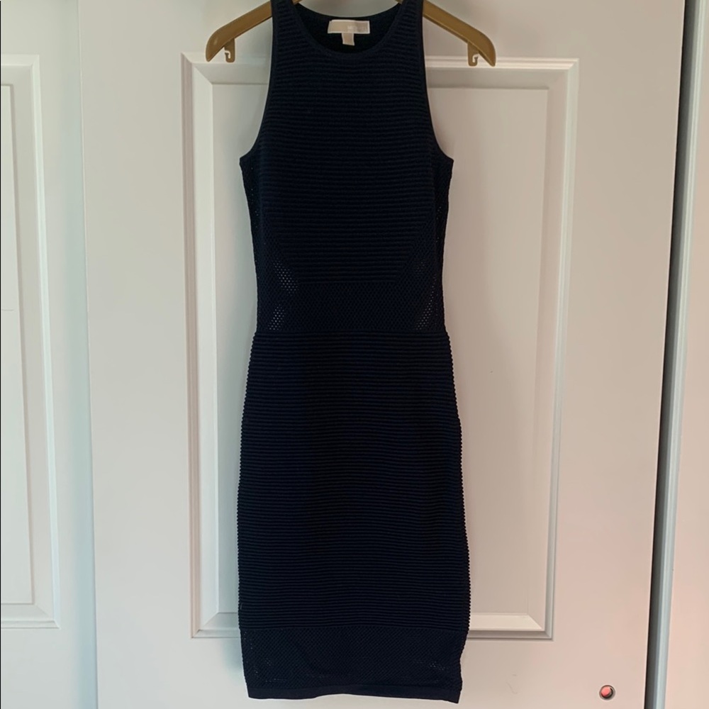 Ribbed Knit Navy Blue Sleeveless Dress